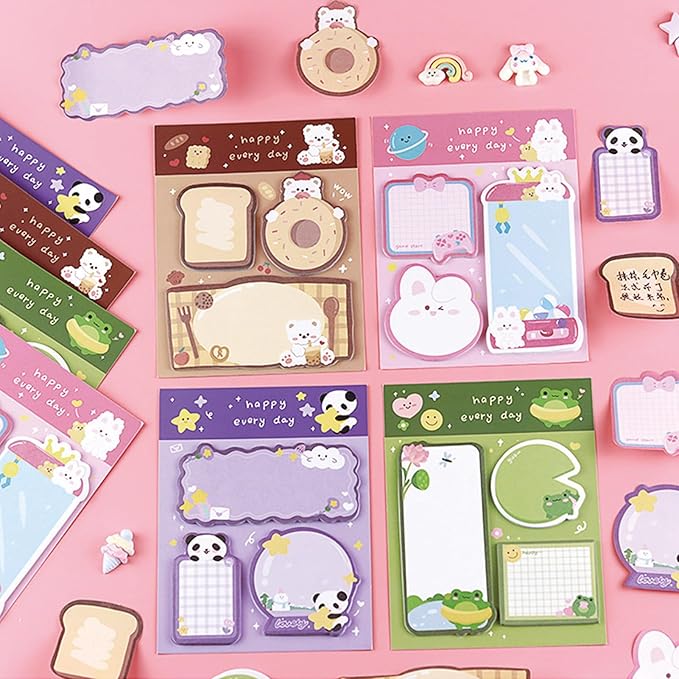 4 Pack Cute Sticky Notes Cartoon Animal Sticky Memo Pads Kawaii Small Self-Stick Memo Note Pad Office School Supplies (Cartoon-1)