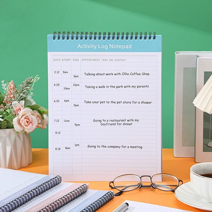 Kisston 4 Pcs Activity Log Notepad Daily Activity Log Book 8.5 x 11 Inches Daily To Do List Notebook Planning Pad Spiral Bound Log Book for Work Boosting Productivity(Vivid Color,Activity)