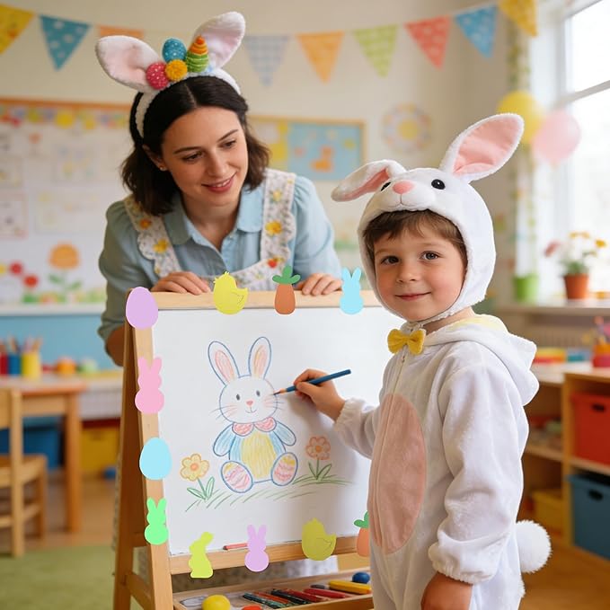 260 Pcs Easter Pre-Cut Cutouts Set, Colorful Bunny Egg Paper Cutting, Assorted Easter Shape Cut-Outs for Festival-Themed Party Bulletin Board Decoration and DIY Crafts Supplies