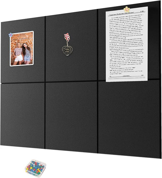 Cork Board for Walls 36" x 24", 6 Pack Felt Bulletin Board Wall Tiles with 30 Push Pins for Home Kitchen School Office Wall DIY Decorative