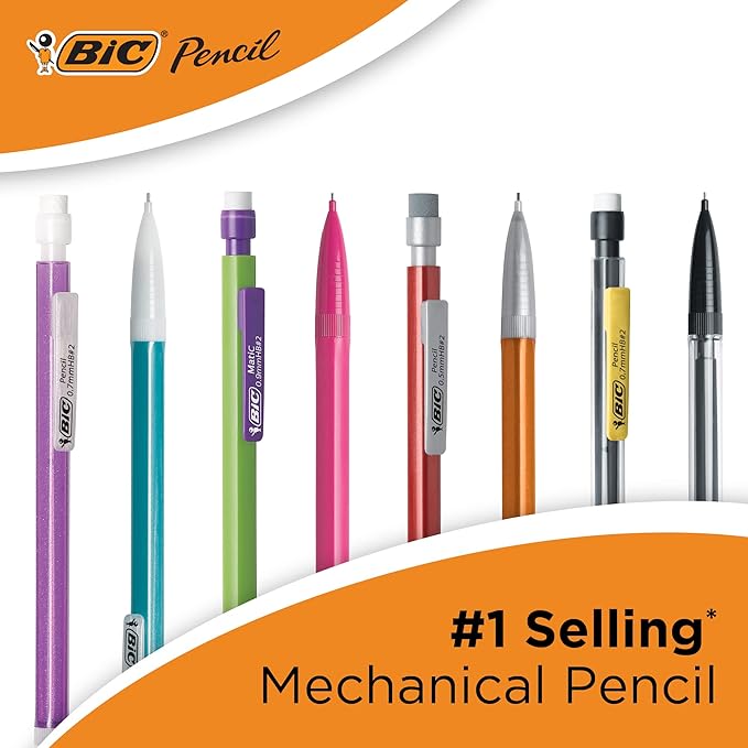 BIC Xtra-Precision Mechanical Pencils with Erasers, Fine Point (0.5mm), 5-Count Pack Mechanical Drafting Pencil Set