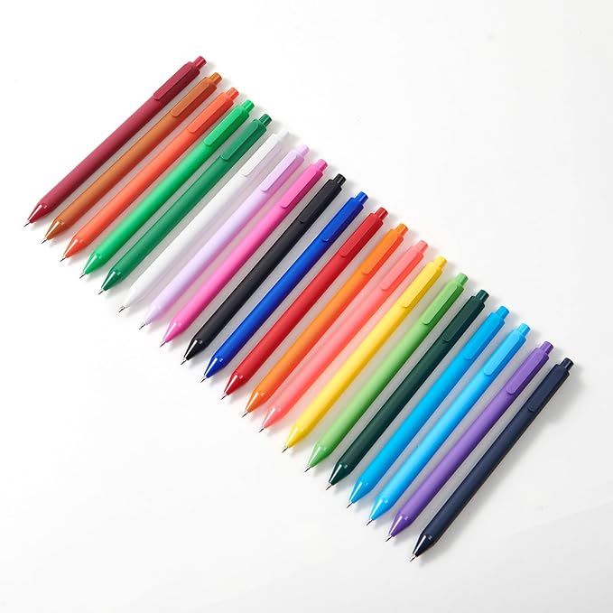Kaco PURE Colored Gel Pens 0.5mm 20 Pieces Set Colorful Multi-color Ink Fine Point Comfort Grip Quick Drying Pens for Journaling Note Taking