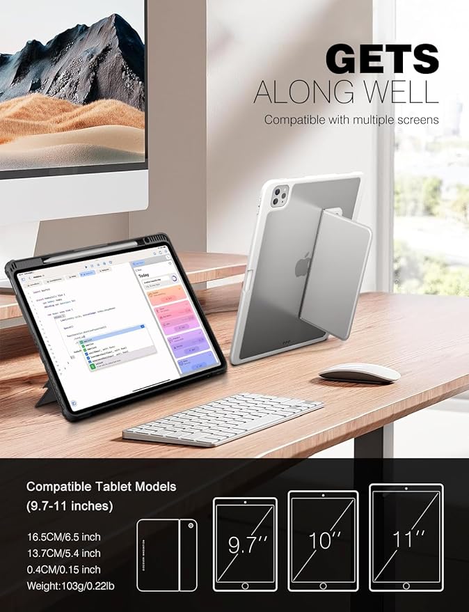 Nillkin Adhesive Invisible Slim Tablet Stand, Universal iPad Stand for Desk, Most Adjustable, Compatible with iPad/Galaxy Tab and All 9.7-11" Tablets, Light Gray