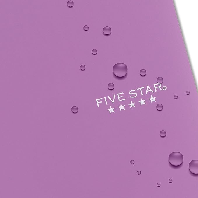 Five Star Spiral Notebook + Study App, 5 Subject, Wide Ruled Paper, 8" x 10-1/2", 200 Sheets, Fights Ink Bleed, Water Resistant Cover, Amethyst Purple (38739)