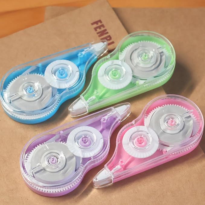 4 Pcs 39.4 Ft Colorful Correction Tape, White Wrong Out Tape Roller Bulk for Noting, Teacher Supplies, School, Office (4 Colors)