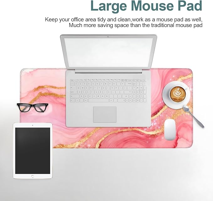 Pink and Gold Stripes Extended Gaming Mouse Pad 31.5x11.8inches Large Desk Mat Anti-Slip Rubber Base & Durable Stitched Edges for Gamers Smooth Mouse Writing Surface for Desk Office/Home