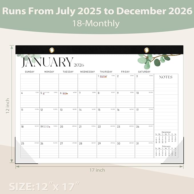 Desk Calendar 2025-2026, Runs Until December 2026 - Large Size 17" x 12" Desktop/Wall Monthly Calendar with To Do List, Personal Desk Calendar Planner for Home, School, Office