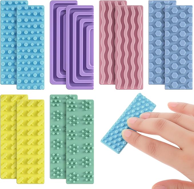 Ireer 12 Pcs Textured Sensory Stickers Silicone Desk Fidget Decals Thick Mental Health Stickers Strips Different Textured Calm Decals Stress Anxiety Relief Items for Adult Autism Adhd Desk Office Gift