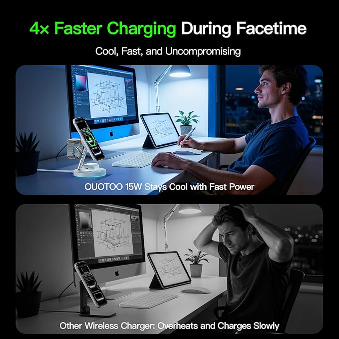 2024 Version 3 in 1 30W Supper Fast Wireless Charging Station for iPhone Apple Watch AirPods, Magnetic Charger Stand Dock Multiple Devices for 15/14/13/12/13, iWatch, AirPods 3 2 Pro(White)