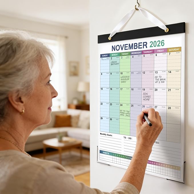 Desk Calendar 2026-2027, 18 Months Calendar from Jan. 2026 to Jun. 2027, 11" x 14" Desktop/Wall Monthly Calendar with Corner Protectors, Ample Space & Habit Tracker for Home School Office
