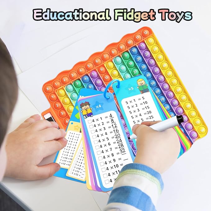 Multiplication Flash Cards + Pop Fidget Multiplication Chart, Times Table Educational Flashcard 3rd Grade, 4th, 5th, 6th Grade for Kids Home School