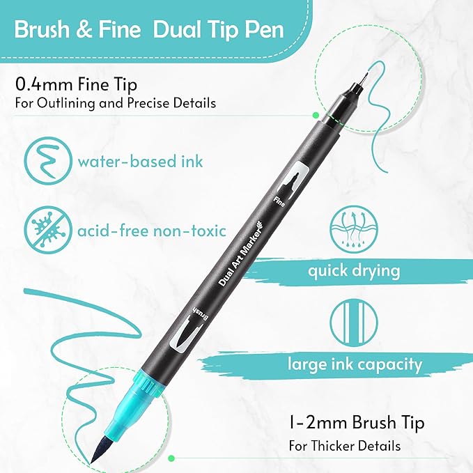 nauets 120 Colors Brush & Fine Dual Tip Watercolor Markers Set Professional Coloring Paint Pens For Drawing Note taking Planner Calligraphy Journaling Card Making Art Supplies