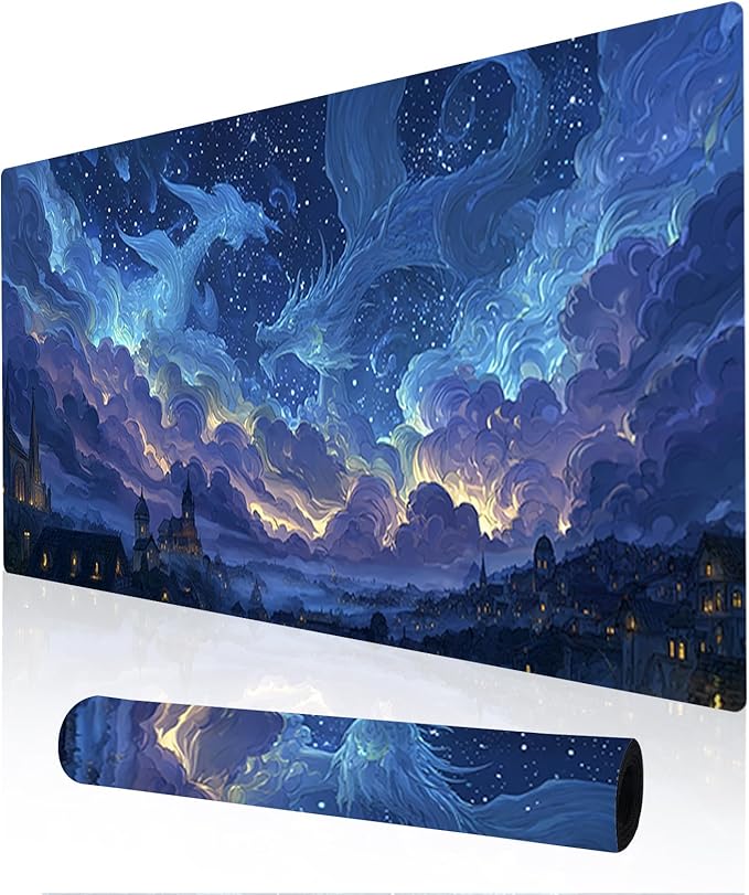 Nuxovilar Dragon Starry Sky Large Mouse Pad Gaming Mouse Pad Polyester 11.8x31.4 Inches for Home, Gaming Room, Office, Mythical Decor for Fantasy Enthusiasts