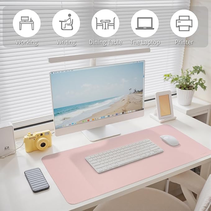 Oversized Non-Slip Desk Pad Protector with Premium Gift Box – Vegan Leather Waterproof Laptop Mat for Keyboard & Mouse, Grips Desk Firmly – Large Office Pad– Sakura Pink