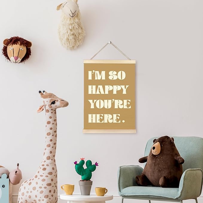 TAEDIN Boho Classroom Wall Art Poster Hanger Frame - Yellow Nursery Wall Art with Wood Frames, Inspirational Wall Hanging Decor for Baby Kids Room School Home Bedroom, 12x16 Inches