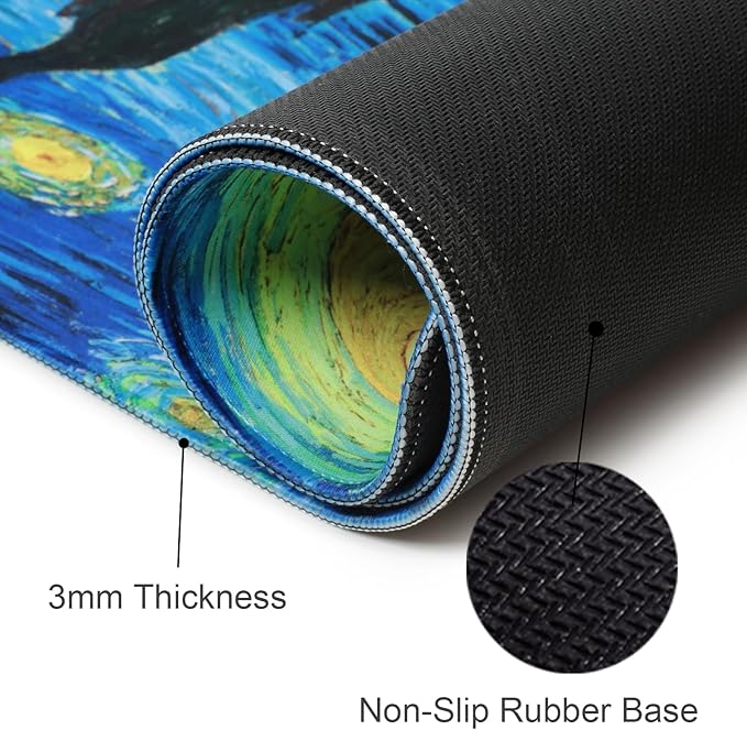 Manicer Blacklight Starry Night Mouse Pad, Van Gogh Painting Gaming Extended Large Desk Pad, UV Reactive Long Big Mouse Mat with 3mm Non-Slip Rubber Base for Office Home - 31.5" x 11.8"