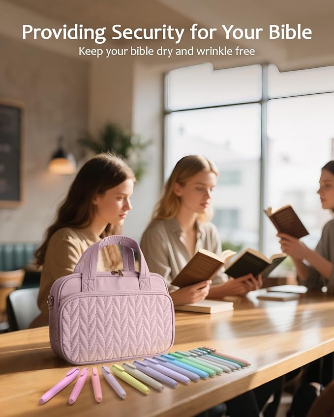 Bible Cover Case for Women, Large Bible Bag with Study Supplies, Bible Journaling Kit with Highlighters and Pens No Bleed, Christian Gift for Women (Shoulder Strap, Dusky Rose)