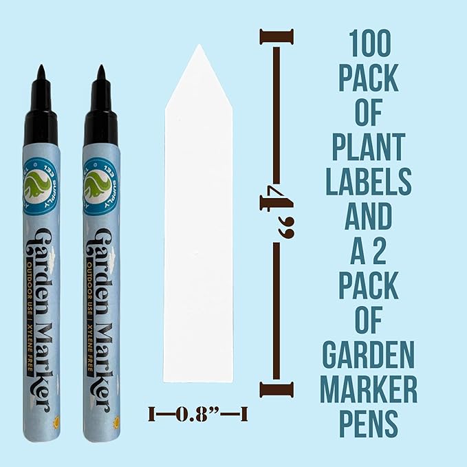 '-100 Pack 4" Plastic Plant Labels for Seedlings with 2 Pack of Garden Marker Pens (Garden Markers Fade Resistant Plant Markers Outdoor Waterproof Pen Black Permanent Markers Plant Tags)