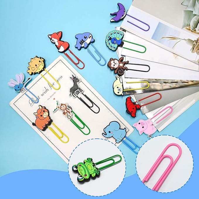 Cute Paper Clips, 50Pcs Cute Animals Bookmark Paperclips Bulk Metal Fun Cat Dog Planner Clip Charm Clamp Desk Accessories Stationery Colorful Office Supplies gifts for Student Teacher Party Decorative