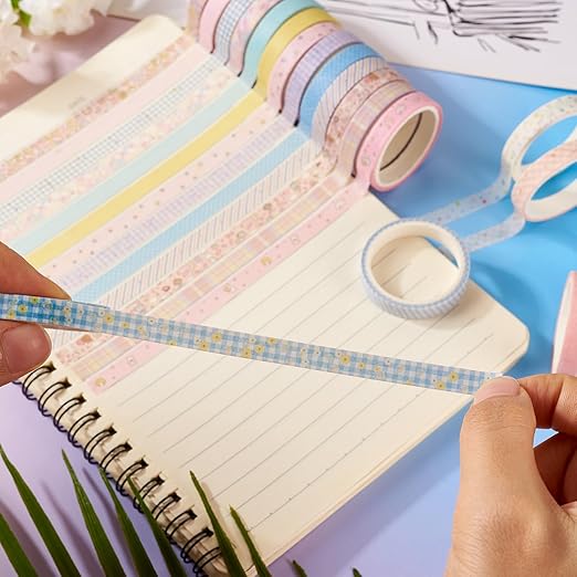 20 Rolls Washi Scrapbook Tape 7mm Pastel Decorative Bible Tape Set Floral Tape Pack Pink Aesthetic Colored Tape Rolls Stickers for Crafts DIY Scrapbook Study Journaling Planner Supplies