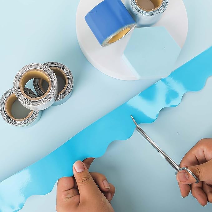 6 Rolls 206.69ft Winter Bulletin Board Decorations, Bulletin Board Borders for Classroom, Boho Scalloped Trim Boho Borders for Back to School Theme Classroom Office Decor Supplies (Blue)