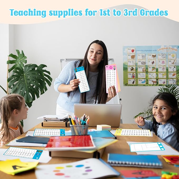 29Pcs Multiplication and Division Flash Cards, Math Flash Card with 4 Dry Erase Pens 2 Rings, Time Table Flash Cards for 1st to 3rd Grades Fun Learning with Math Game