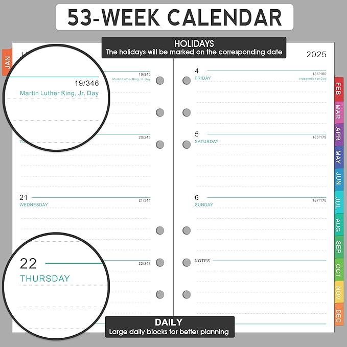 2026 Planner Refills - Planner Refills 2026 from JAN 2026 to DEC 2026, Weekly and Monthly Calendar, 3.75 x 6.75 inch, 6 Holes, A6 Size - Red