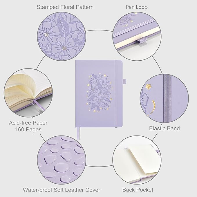 &And Per Se Lined Journal Notebook for Women&Men with Pattern, 160 Pages 100GSM Thick Paper, A5 Hardcover Journals for Writing, Valentine's Day Gift Journal for Her (Lavender)