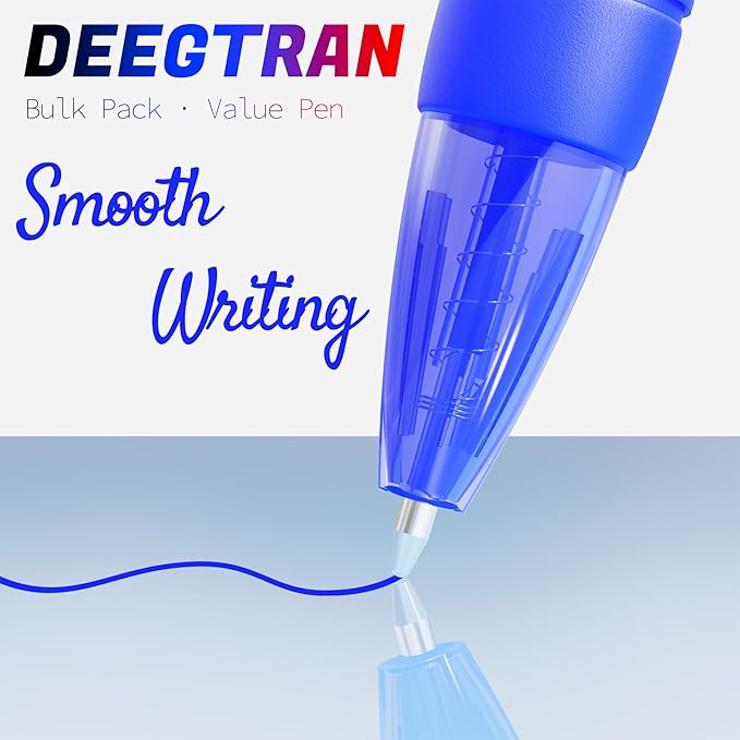 deegtran Pens Bulk, 30 Pack No Bleed Blue Ink Click Pens with Soft Grip, Wholesale Retractable Ballpoint Pens for Office School, Medium Point Smooth 1.0MM