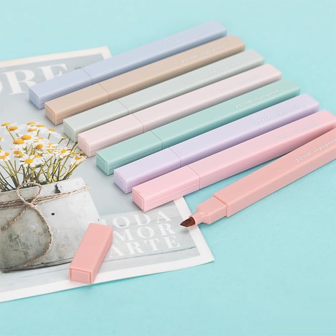 ZEYAR Aesthetic Cute Highlighter Pens, Cream colors, Chisel Tip, Water Based, Quick Dry, No Bleed for bible, four seasons color series (8 Spring Colors)