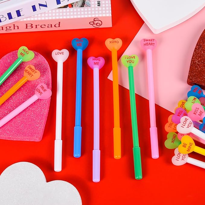 LiYiQ 100 Pcs Valentine's Day Conversation Gel Ink Pen Fun Pens Bulk Kawaii Be Mine Kiss Me Love Conversation Cute Pens for Office Home Student Present