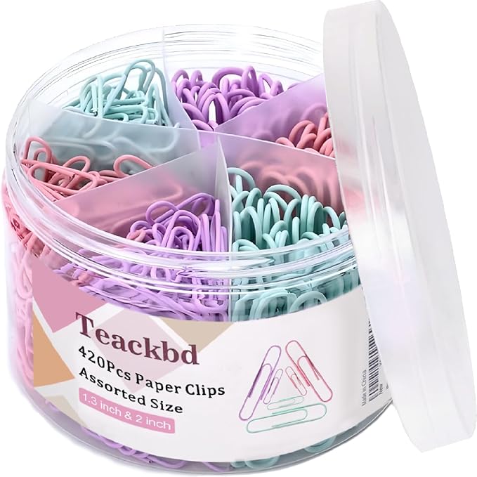 Macaron Colored Paper Clips,420 pcs Paper Clips Assorted Sizes, Large Medium(1.3 inch & 2 inch) Paperclips, Paper Clip for Paperwork Office School and Personal Use