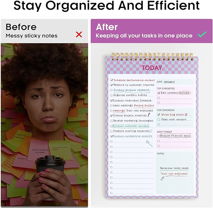 To Do List NotePad, Aesthetic To Do List Notebook for Work With 52 Sheet For Daily Tasks and Goal Setting, Undated Daily Planner Perfect for Office, Home and School Supplies - Lavender Checkered