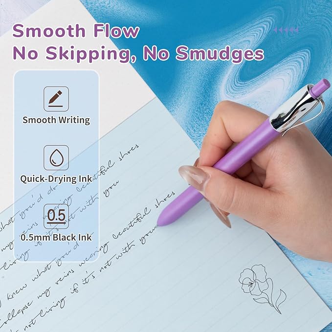 5 Pcs Gel Pens, 0.5mm Black Ink Fine Point Quick-Drying Retractable Pens with Metal Clip, Smooth Writing Pens for School & Office, Journaling & Note Taking (5 Pcs Z4 Pearlescent)