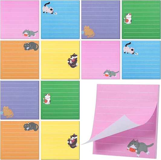 24 Pack Cat Sticky Notes, 6 Colors Lined to Do List Notepads, 3 x 3in Cute Animal Self-Stick Notes with Lines for Office, School (960 Sheets)
