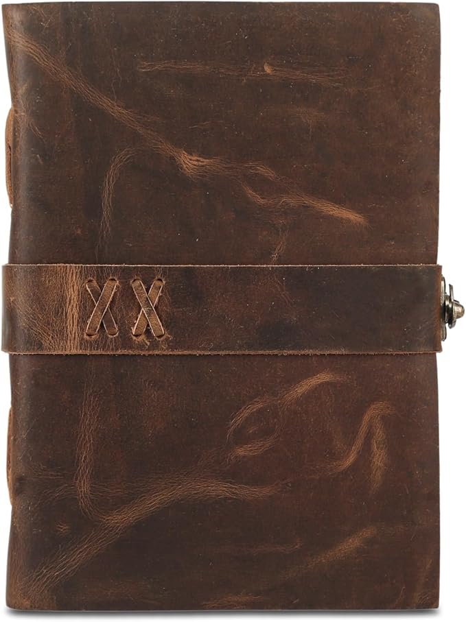 Vintage Leather Journal Handmade Buffalo Deckle Edge Paper – Leather Bound Journal for Women Men Vintage C-Lock Closure Ideal for Writing & Travel for Artists