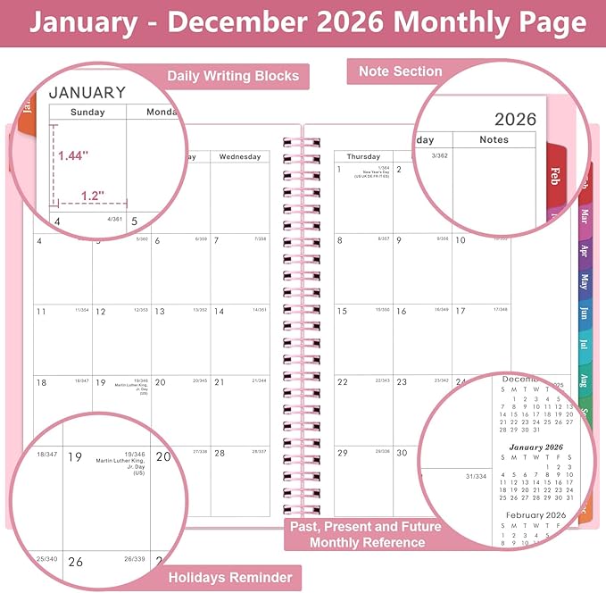 2026 Planner - Planner 2026, 2026 Planner Weekly and Monthly with Tabs, Jan 2026 - Dec 2026, 6.25" × 8.3", Strong Twin-Wire Binding