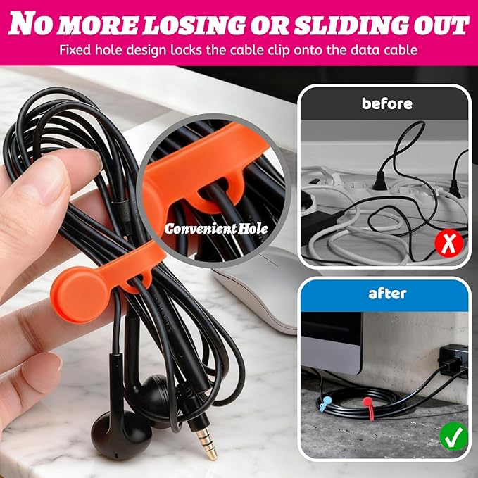 12pcs Silicone Magnetic Cord Organizer Cable Ties Reusable Clips, Cable Straps Phone Cord Holder for Bundling and Organizing, Book Marks, Fridge Magnets Colorful