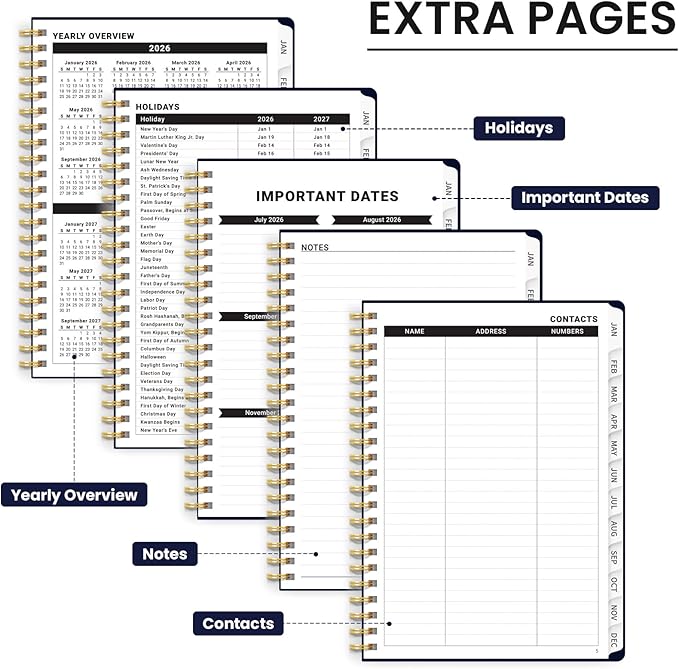 2026 Planner, Aesthetic Weekly and Monthly Planner for Women, Jan 2026 to Dec 2026, Hardcover 2026 Calendar Book with Monthly Tabs, Inner Pocket, Perfect for Office Home School - A5 (6.3" x 8.5"), Simple Daisy