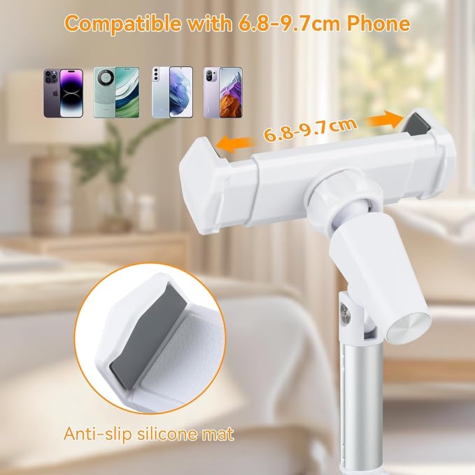UTEBIT Phone Stand for Desk, 11.8''-17.7''Height Adjustable Tablet Phone Holder for Desk, Universal iPhone Holder Retractable Cell Phone Stand Recording Office for iPhone 17 16 15 Pro Max Air, White