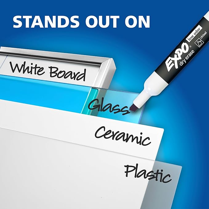 EXPO Dry Erase Markers, Low Odor Ink, Black, Chisel Tip, 12 Count - Whiteboard, Calendar, Organization, Essential Supplies for Office, School, Classroom, Teachers