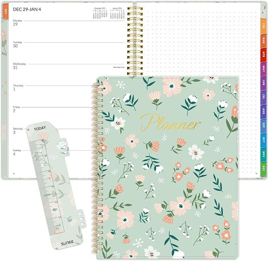 SUNEE 2026 Planner, Weekly and Monthly Calendar Planner, January 2026-December 2026, Daily Agenda with Tabs, Note Pages, Spiral Binding, 8.5"x11", Wildflowers