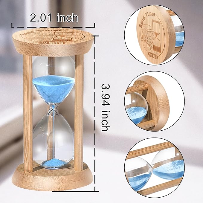 SuLiao Sand Timer, Colorful Hourglass Sandglass Timer, Wooden Sand Clock 30Sec/1 min/2 min/3 min/5 min/10 min for Brushing Children's Teeth, Cooking, Games, School, Office (Pack of 6)