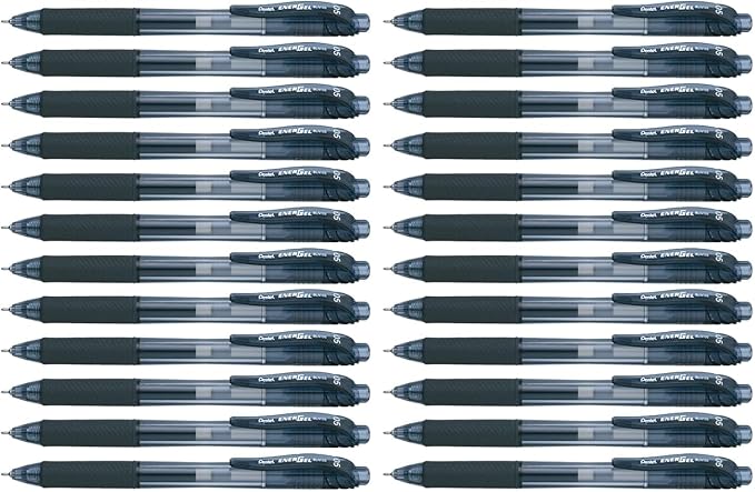Pentel EnerGel-X Retractable Liquid Gel Pen, 0.5 mm, Black, Pack of 24