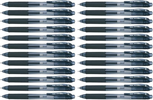 Pentel EnerGel-X Retractable Liquid Gel Pen, 0.5 mm, Black, Pack of 24