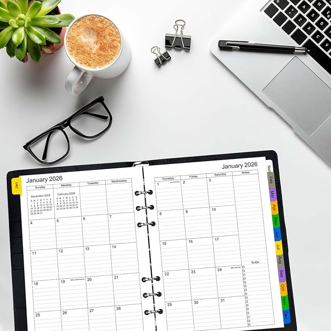 Tiankool 2026 Planner Refill for A5 6-Ring Binder,Weekly & Monthly Planner Inserts Runs from Jan 2026 to Dec 2026, 5-3/4" x 8-1/4"