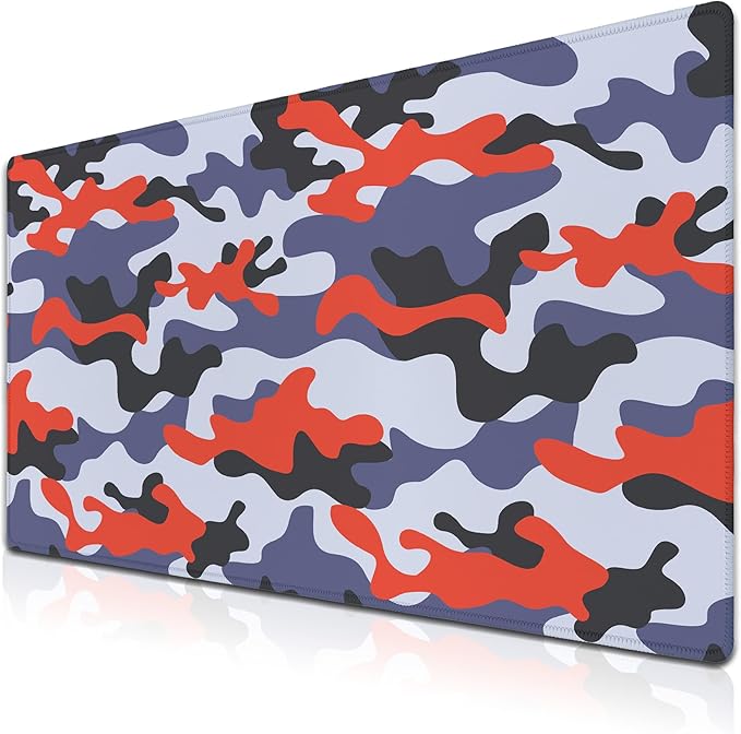 Keyboard Mouse Pad Blue Home Office Desk Pad Large Mousepads Computer Mat Keyboard Desk Mat Waterproof Non-Slip Rubber Base 35.4" X 15.7" for Game Office, Camouflage with Red Spots