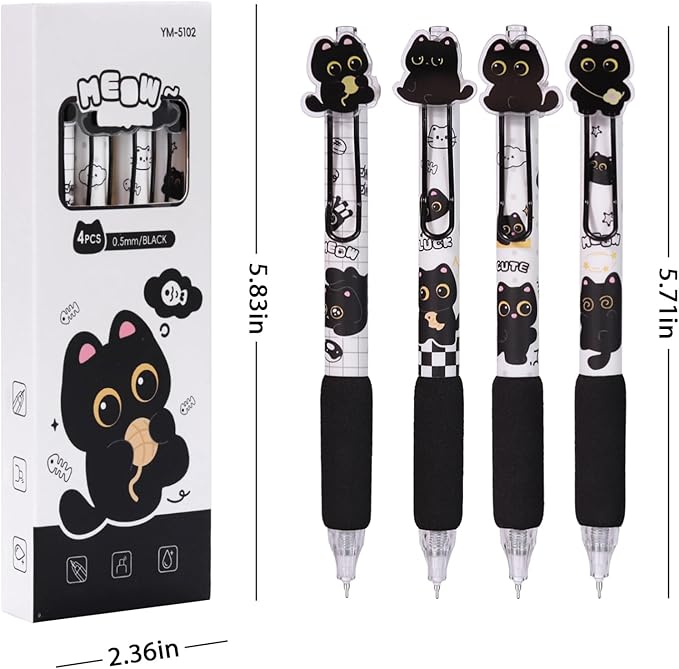 Black Cute Cat Stationery Set Cat School Supplies Including Sticky Notes,Mechanical Pencils,Eraser,Notebook,Stickers etc Kawaii Birthday Christmas Gifts Classroom Rewards (Black Cute cat)