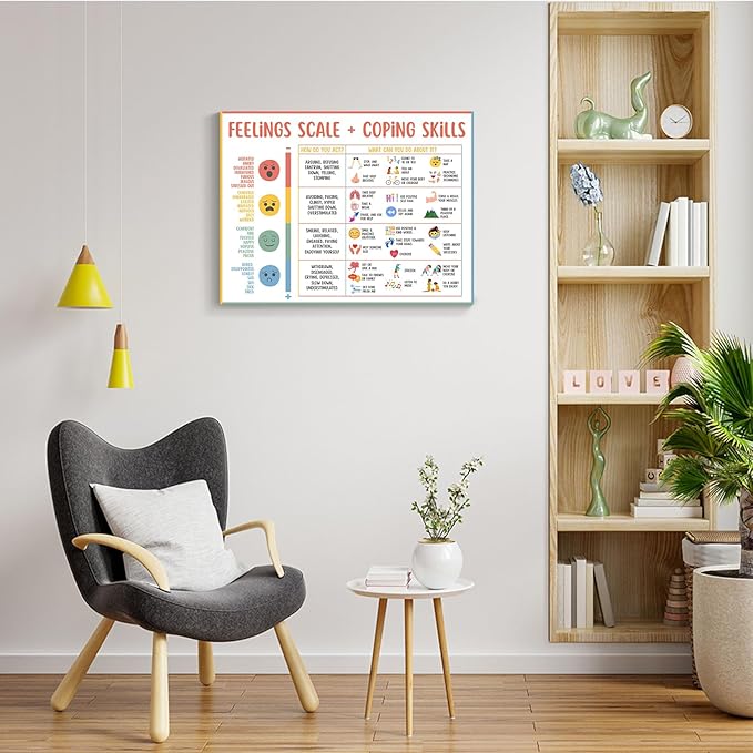 uoyien Feelings Chart For kids Mental Health Posters Help Students Understand Emotions Poster Calming Corner Special Education Classroom Decor Prints School Classroom Supplies Wrapped Canvas 12x16in