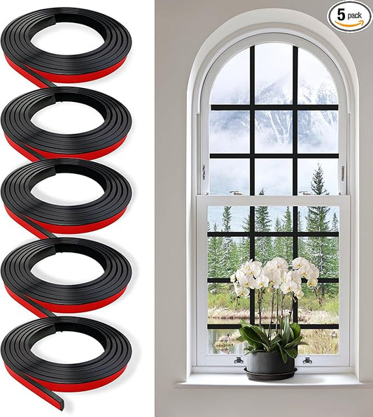 5 PCS Window Grid Kit, 32.8ft Peel and Stick Window Grids, DIY Window Grille Inserts Grid Kit, Cuttable Wall Trim Molding Door Frames (Black)